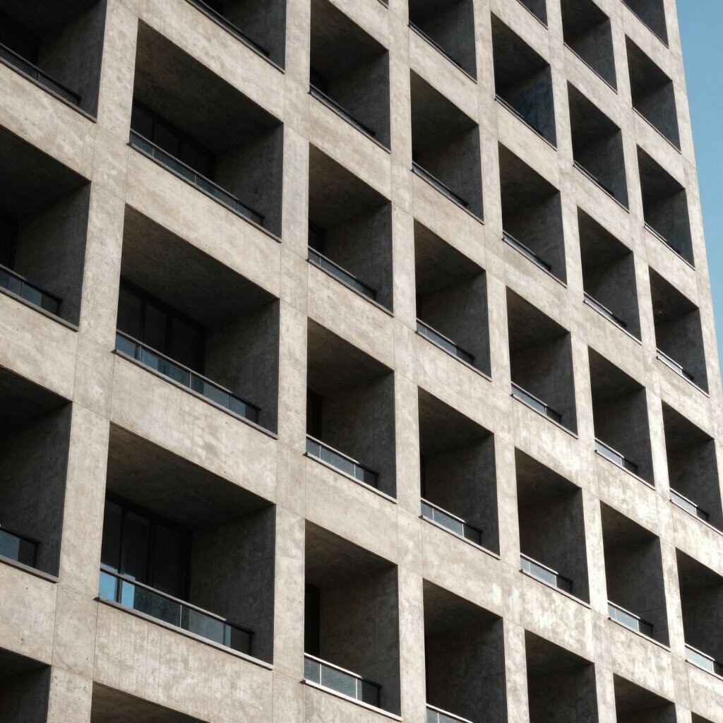 Modern concrete and steel high-rise facade